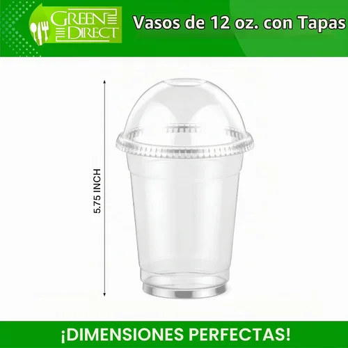 Vista 3 de Green Direct Vasos desechables de plástico transparente de 12 onzas con tapas, para café helado, té Bubble Boba, bebidas frías, batidos, paquete