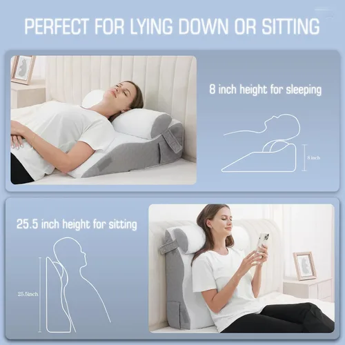Vista 2 de 2 almohadas de cuña de cama para dormir, 7 en 1 almohada ajustable de espuma viscoelástica para reflujo ácido, almohada de cuña inclinada 2 en 1