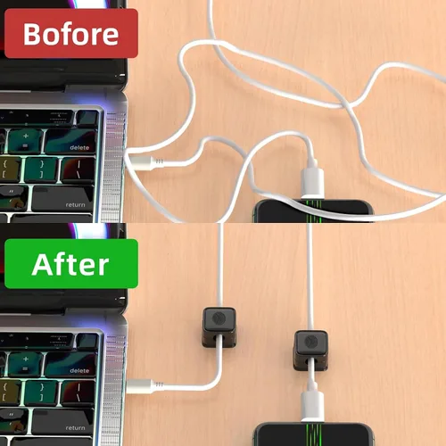 Vista 6 de IFNOW Paquete de 6 clips magnéticos para cables para mesita de noche, soporte de cable autoadhesivo en blanco y negro, clip ajustable para negro