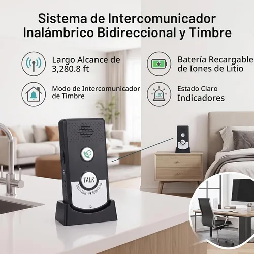 Vista 8 de Sistema de timbre de intercomunicación inalámbrico de 2 vías, 3,280.8 ft (3280 pies), sistema de intercomunicación de alcance súper largo