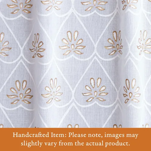 Vista 3 de Saffron Marigold Cortina de cenefa impresa a mano con ribete de cuentas, velo de novia blanco, perfecta para cocina, dormitorio, baño, comercio