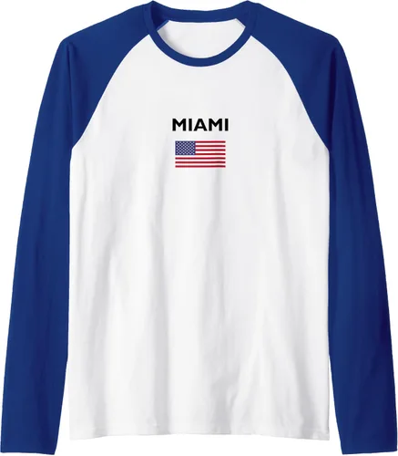 Vista 7 de Miami Florida USA American Flag Light-Color Raglan Baseball Tee