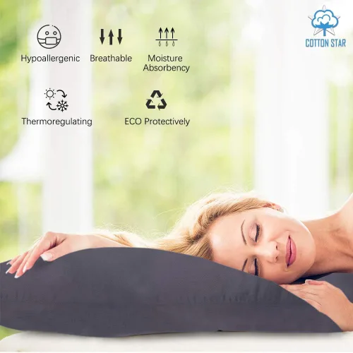 Vista 4 de Cotton Star Fundas de almohada 100% algodón orgánico de 600 hilos, fundas de almohada de algodón blanco de primera calidad, fundas de almohada