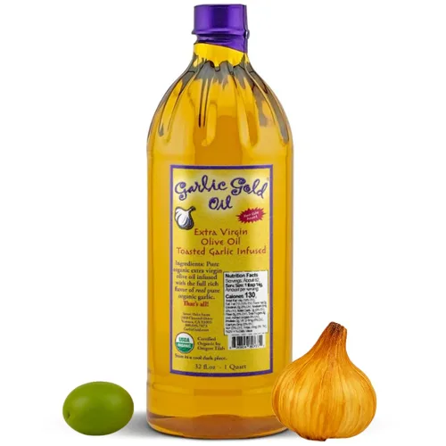 Vista 11 de Garlic Gold Aceite de oliva virgen extra infundido con ajo, certificado orgánico USDA premium, bajo FODMAP, prensado en frío (8.44 onzas líquidas)