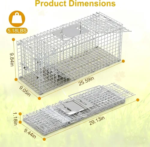 Vista 2 de Jaula de trampa para animales vivos y humanitarios, trampa plegable para Mapaches Zarigüeyas Zorrillos Salvaje Gatos Ardillas Conejo 25.59Inch