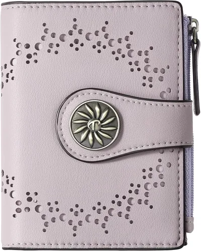 Vista 9 de Tipmile - Cartera pequeña para mujer, cartera de cuero con bloqueo RFID, plegable con bolsillo para monedas y con cremallera, Beige, Casual