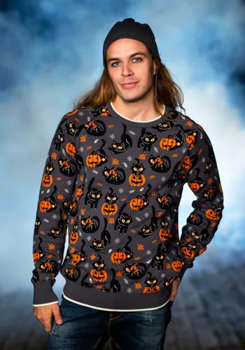 Vista 2 de Suéter de Halloween para Adultos Gato Peculiar Multicolor
