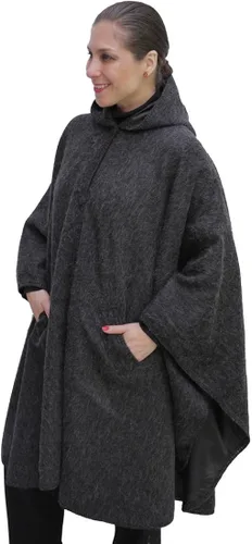 Vista 2 de Con capucha capucha forrada con lana de alpaca Cape, Poncho, Gris Carbón