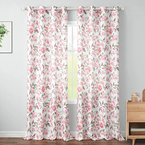 Vista 12 de Leeva - Cortinas de ventana para sala de estar, con estampado floral, cortinas de lino texturizado pesado con aislamiento térmico y oscurecimiento