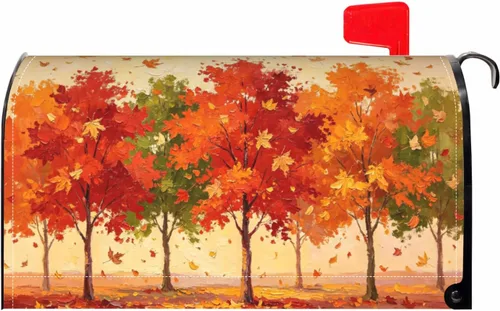 Vista 13 de Halloween Pumpkin Black Cat Mailbox Covers Magnetic Standard Size 18 X 21 Fall Maple leaves Spooky Themed Holiday Decorations Mailbox Wrap Post