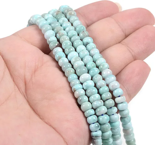Vista 3 de Larimar natural Rondelle - Cuentas sueltas de 15 pulgadas para hacer joyas de bricolaje