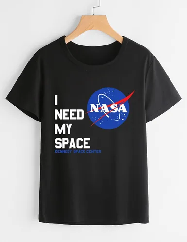 Vista 4 de Nlife Camiseta de manga corta con texto en inglés "I Need My Space" para mujer, diseño de la NASA