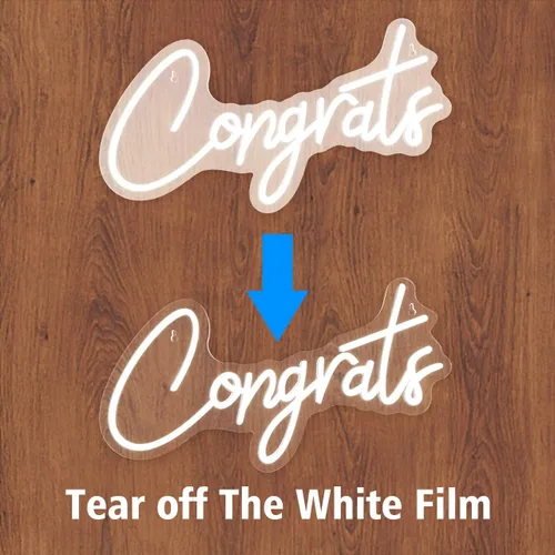 Vista 5 de Letrero de neón blanco con texto en inglés «Congrats – Letrero de neón LED regulable para decoración de pared de 17.7 x 9 pulgadas, decoración
