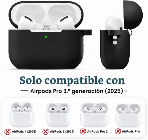 Vista 2 de MATEPROX Funda compatible con AirPods Pro 3 con llavero/correa de mano, Airpod Pro de 3ª generación [2025] Funda protectora de silicona a prueba