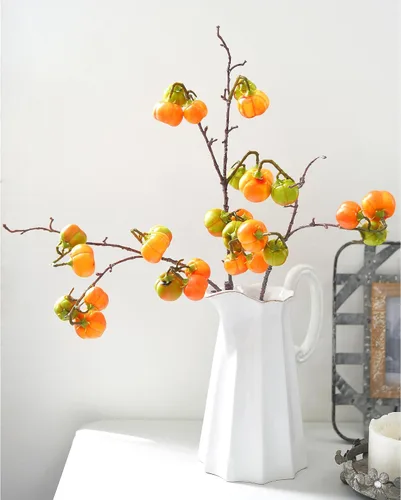 Vista 5 de FiveSeasonStuff Mini tallos artificiales de calabaza, albaricoque naranja claro, púas de otoño de 19 pulgadas para centros de mesa, ramos