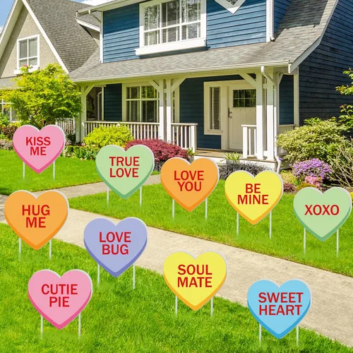 Vista 6 de Whaline 10 Piezas Letreros de Patio del Día de San Valentín con 20 Piezas Estacas Decoración de Corazón de Dulce de Conversación para Boda Césped