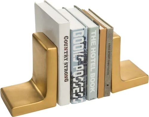 Vista 7 de MyGift Sujetalibros modernos de hormigón dorado para libros pesados y libros de texto, soporte para libros de escritorio, 1 par