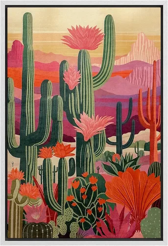 Vista 43 de SIGNFORD Lienzo enmarcado para pared, camino del desierto con cactus, naturaleza silvestre, ilustraciones modernas, arte decorativo, rústico
