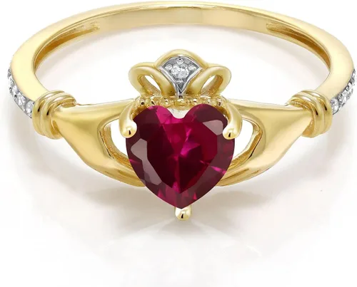Vista 92 de Gem Stone King Anillo de compromiso claddagh celta irlandés de oro amarillo de 10 quilates con piedra preciosa en forma de corazón de 0.236 in