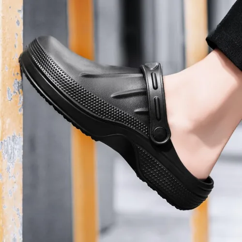 Vista 2 de Zapatos de chef unisex antideslizantes para trabajo, impermeables, con puntera cerrada, zuecos de cocina, restaurante, servicio de alimentos