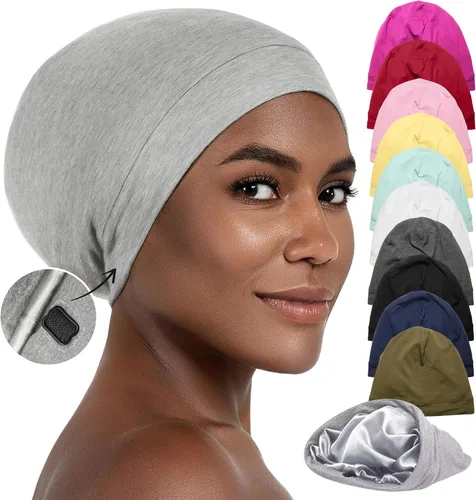 Vista 11 de CAPLORD Gorro de satén para dormir, envoltura de pelo rizado para hombres, gorros de seda ajustables para mujeres, gorro de seda para el cabello