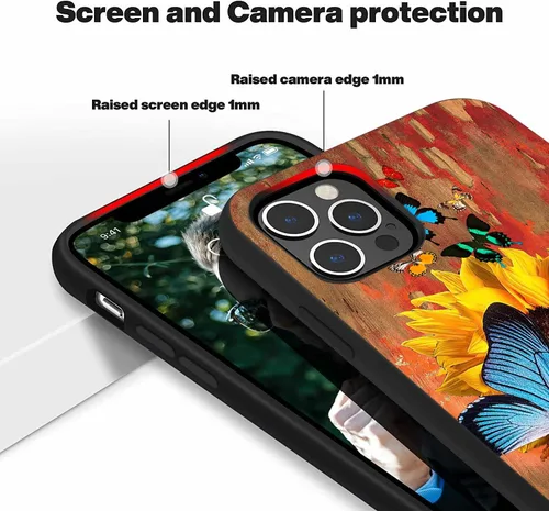 Vista 3 de Bcov Funda para iPhone 13, funda protectora de silicona suave a prueba de golpes con diseño de girasol de mariposa colorida para iPhone 13 Girasol