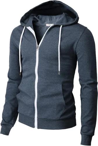 Vista 7 de H2H Sudadera con capucha y cremallera para hombre, ligera, de manga larga, básica, ajustada, de algodón, con bolsillo Cmohol048-gris