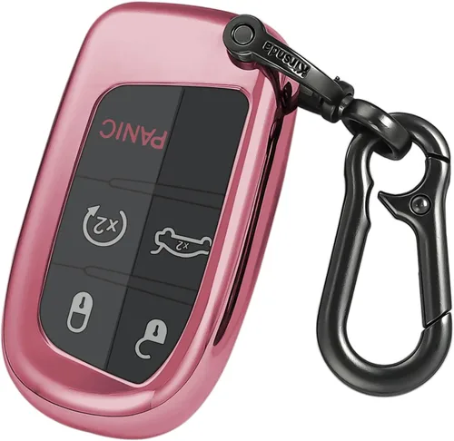 Vista 7 de Kirsnda Funda para llavero Jeep, con llavero compatible con Grand Cherokee Renegade Chrysler 200 300 Dodge Durango Challenger Journey Dart Fiat Azul