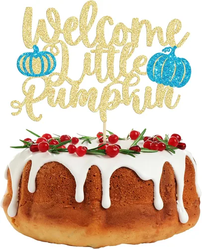 Vista 23 de Gyufise Decoración de pastel de calabaza – Decoración azul para pastel de baby shower para cumpleaños, Halloween, suministros de fiesta de Acción