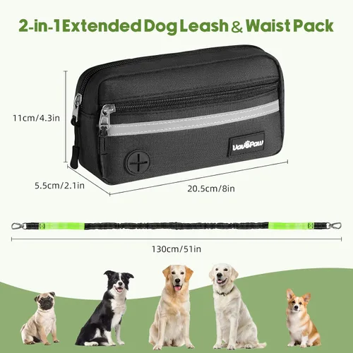 Vista 2 de Correa de perro manos libres con bolsa, correa de cintura para pasear al perro, trotar, senderismo, correas retráctiles con asas acolchadas dobles
