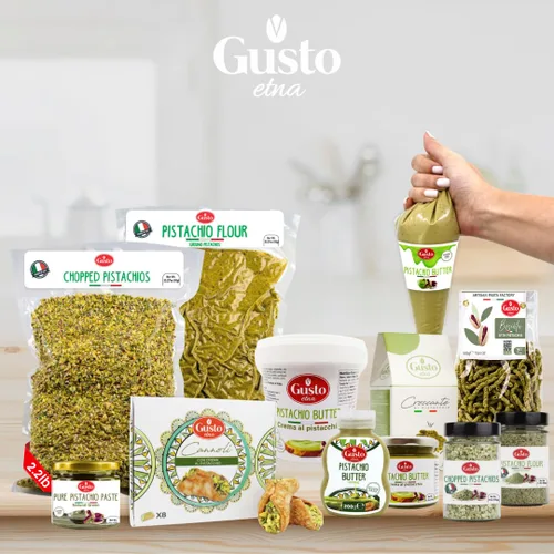 Vista 6 de Pistachos picados, 8.8 oz (250 g), Pistachos crudos sin sal, picados Pistachos para helados, Gusto Etna, sin OMG, Producto de Italia