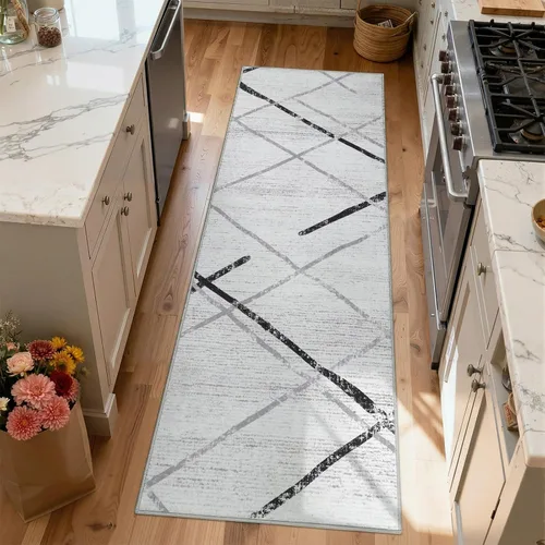 Vista 22 de jinchan - Tapete de pasillo marroquí de 2 x 6 pies con líneas, bohemio, lavable, para cocina, suave, geométrico, de lana sintética, antideslizante