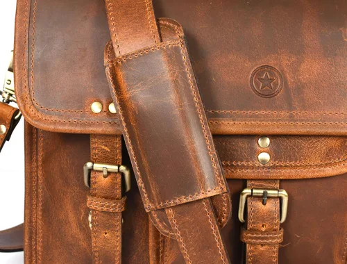 Vista 6 de Aaron Leather - Maletín de cuero vintage de 15 pulgadas (marrón caramelo)
