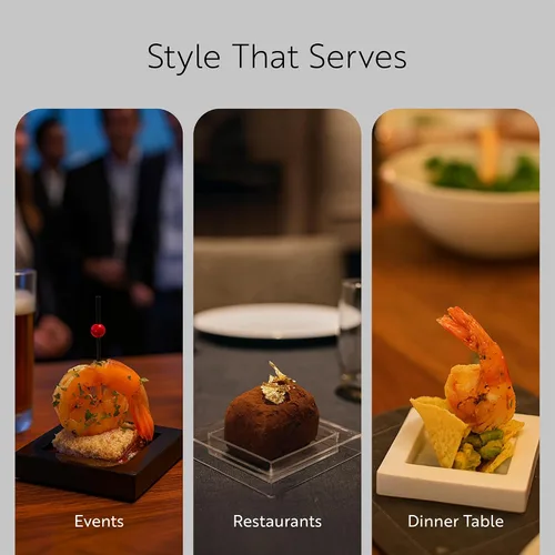 Vista 6 de Restaurantware Platos de postre de 2.5 x 2.5 pulgadas, 100 platos desechables para aperitivos, para alimentos fríos, mini platos de plástico negro