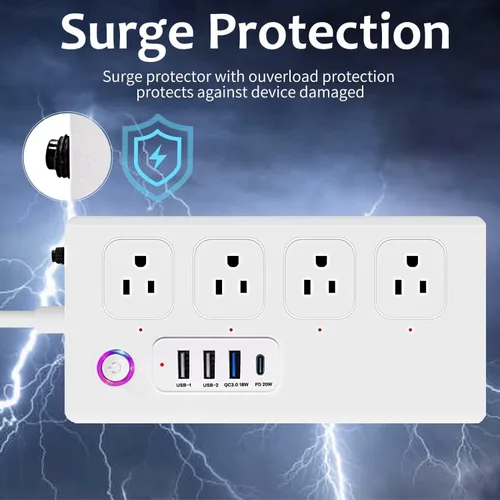 Vista 5 de UseeLink Regleta de alimentación inteligente, USB-C PD 20W, enchufe inteligente, protector de sobretensiones con 4 salidas de CA y 4 puertos USB