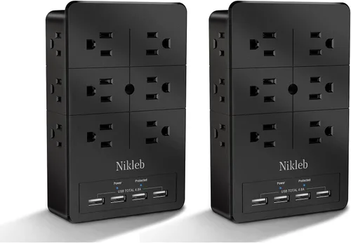 Vista 8 de Cargador de pared con protector de sobretensiones, regleta de alimentación con 12 tomas de corriente alterna anchas, bloques de carga USB de 4