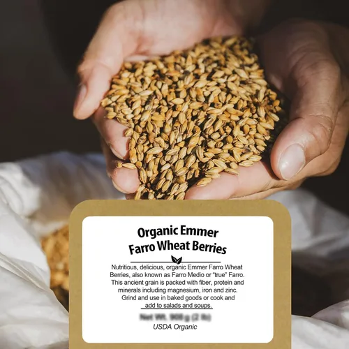 Vista 5 de Grano Farro Orgánico 4.8 lb – Bayas de trigo Emmer enteras a granel Granos