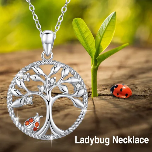 Vista 6 de JUSTKIDSTOY Collar con colgante de árbol de la vida, diseño de mariquitaunicorniolama, plata de ley 925, joyería de animales lindos regalos