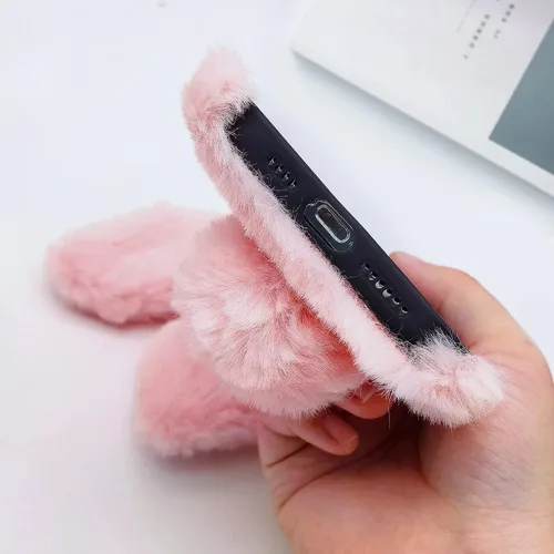 Vista 6 de Compatible con iPhone 13 Pro Max - Funda de conejo para niñas, de piel de lujo, cálida, hecha a mano, peluda, mullida, suave, 3D, oreja, pelo
