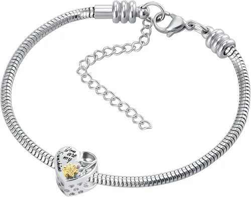 Vista 4 de LuxglitterLin Abalorio de girasol para pulsera Pandora collar con dije de la suerte You are My Sunshine