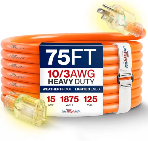 Vista 39 de Cable de extensión SJT de 12/3 300 V con luz LED para uso en interiores y exteriores con enchufe con iluminación LED Amarillo