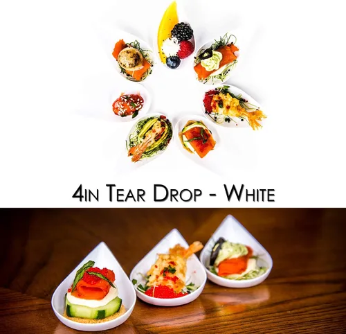 Vista 4 de DLux 100 mini platos de aperitivo de 4 pulgadas con tenedores, cucharas de plástico blanco reutilizables, platos para servir postres y aperitivos