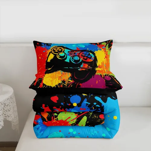Vista 7 de Erosebridal Juego de ropa de cama individual para niñas, juego de edredón de juegos para niños, juego de cama de juegos para niños, color naranja