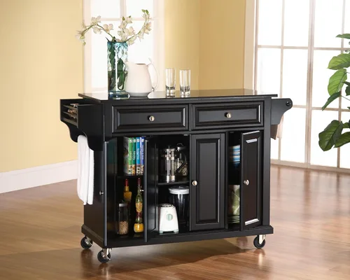 Vista 5 de Crosley Furniture isla de cocina con ruedas, Madera, Negro