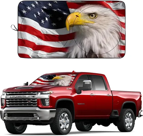 Vista 3 de Parasol para parabrisas B&W con bandera estadounidense de Estados Unidos, diseño patriótico – Parasol plegable para ventana delantera de automóvil