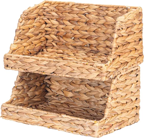 Vista 16 de VATIMA Cestas de hierba marina con asas de madera, juego de 3 cestas decorativas de mimbre natural para cocina