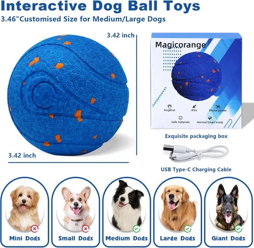 Vista 9 de Magicorange Juguetes interactivos para perros, juguetes automáticos de bolas rodantes para perros, bolas de tenis con efecto rodante para cachorros