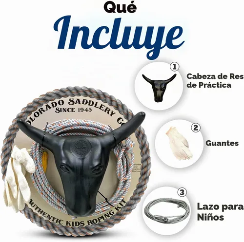 Vista 2 de Colorado Saddlery Junior Roping Kit - Includes Lasso Rope, Roping Dummy Steer Head with Stakes, Kid's Lariat & Small Glove - Rodeo Set for Kids