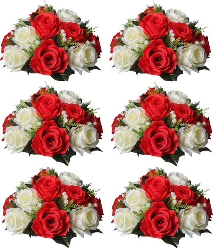 Vista 37 de Sziqiqi Flores de rosas artificiales de seda sintética para decoración de centros de mesa de boda, decoración del hogar, paquete de 2 unidades Azul