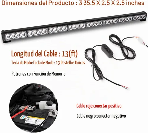 Vista 3 de Luces estroboscópicas LED de 36 pulgadas, amarillas, intermitentes, advertencia de seguridad, barra de luz estroboscópica de emergencia, precaución